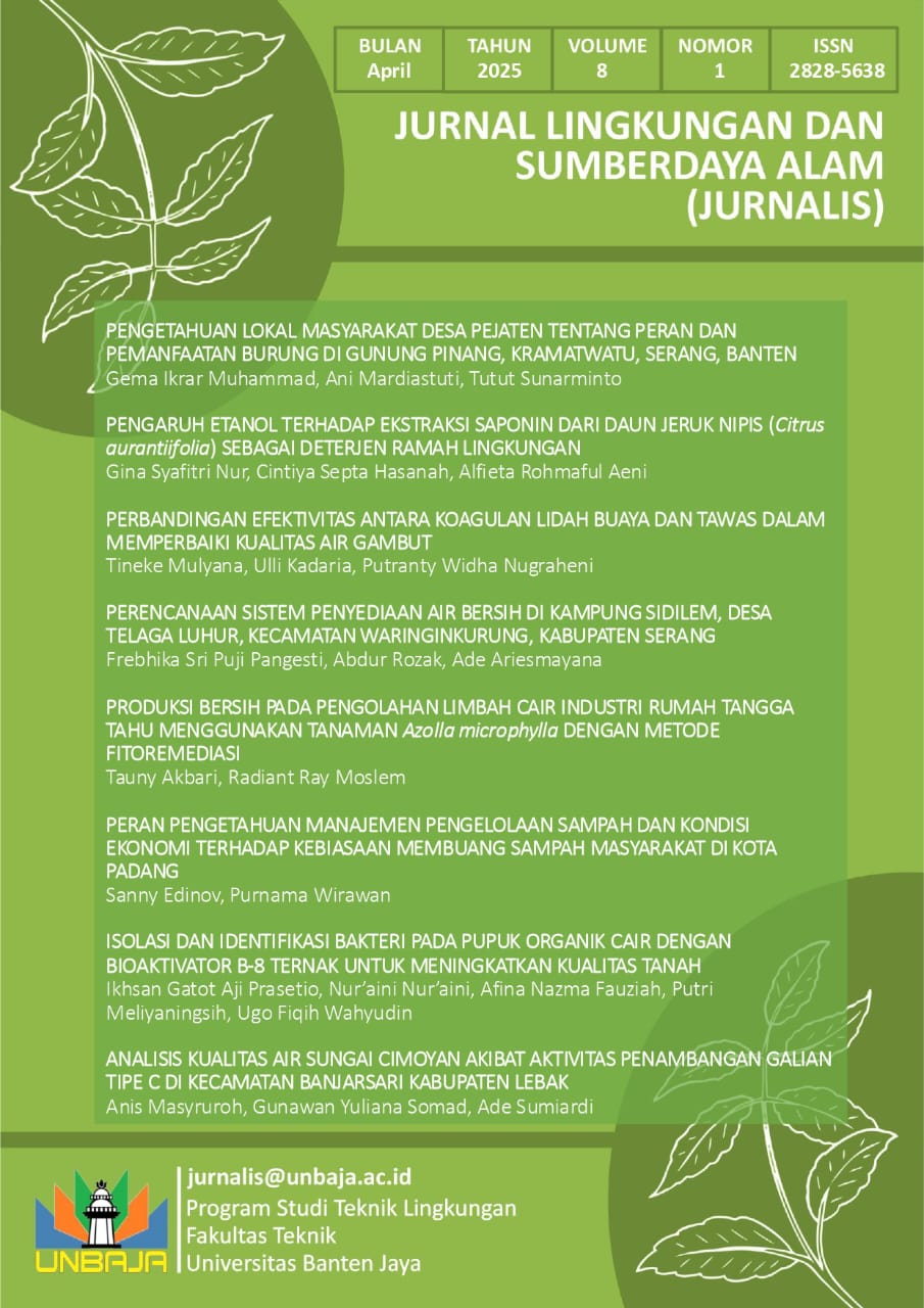 					View Vol. 8 No. 1 (2025): Jurnal Lingkungan dan Sumberdaya Alam (JURNALIS)
				